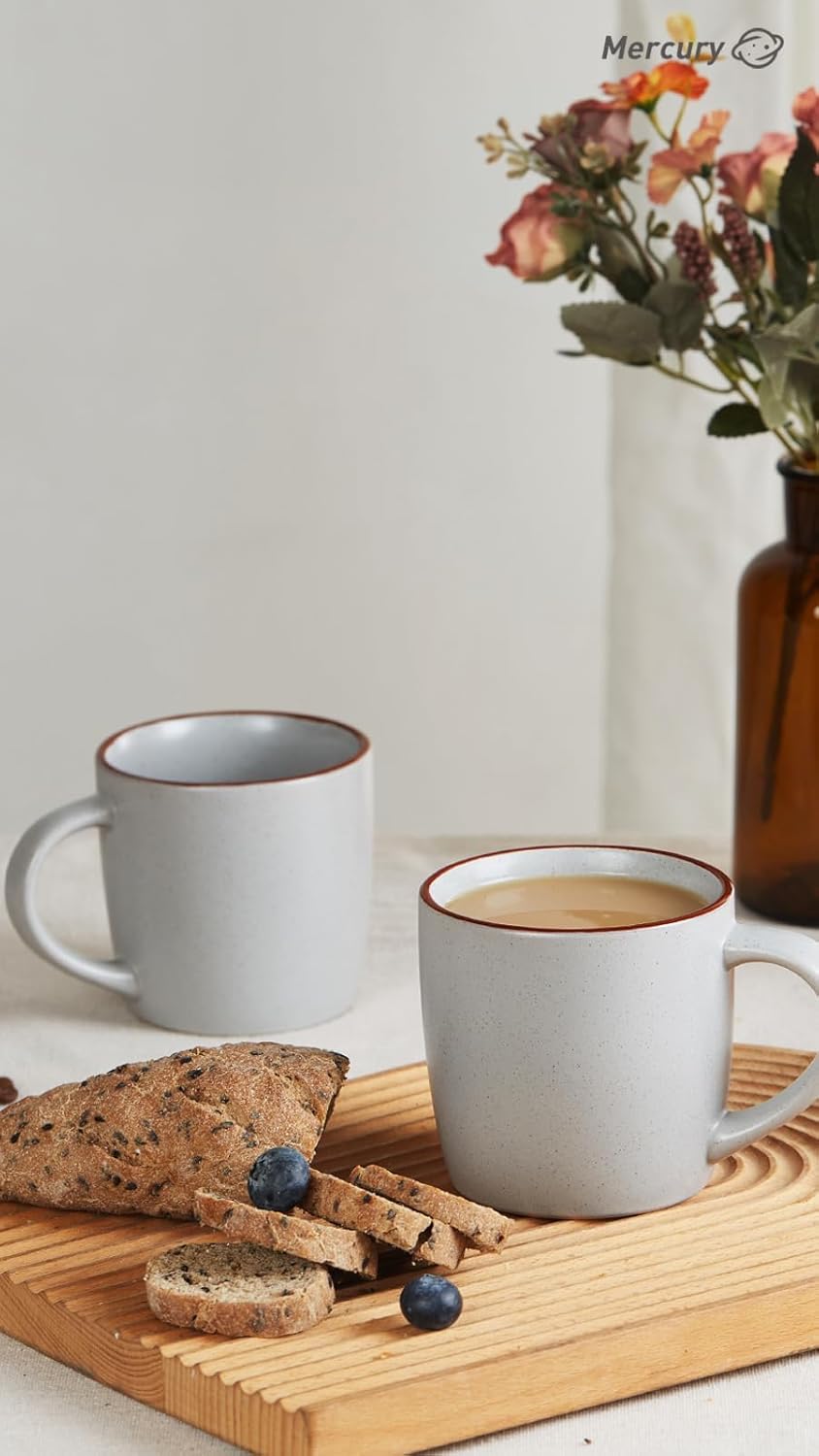 famiware Mercury Coffee Mugs 13 oz, Coffee Mugs Set of 6 with Handle, Cups for Latte, Hot Tea, Cappuccino, Mocha, Cocoa, Light Grey