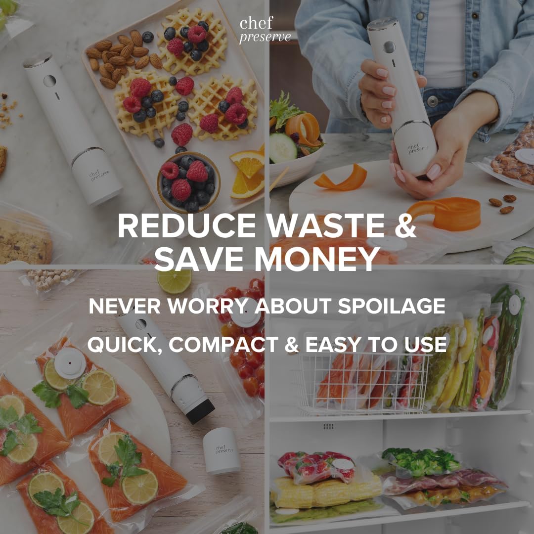 Chef Preserve Reusable Vacuum Sealer Bags for Food – 100 BPA-Free Food Storage Bags, Freezer, Microwave – Odor-Resistant, Leak-Proof – Compatible with Chef Preserve Vacuum Sealers