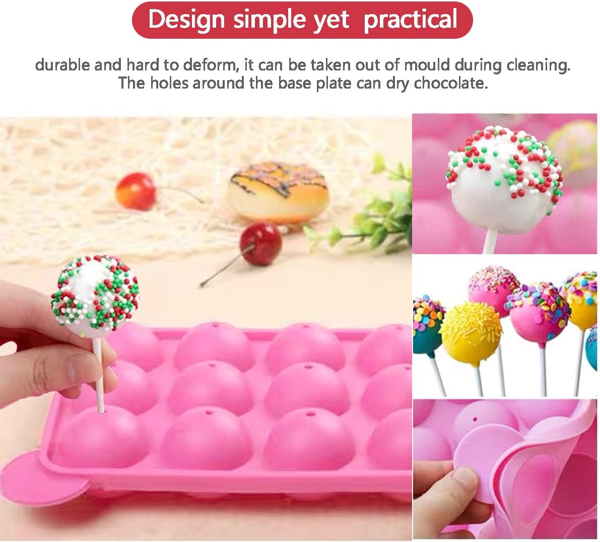 12 Capacity Silicone Lollipop Mold Set, Sucker Molds and Chocolate Hard Candy Mold with 60pcs Lollipop Sucker Sticks, Candy Treat Bags, Gold Ties. (12 Cavity Cake Pop)