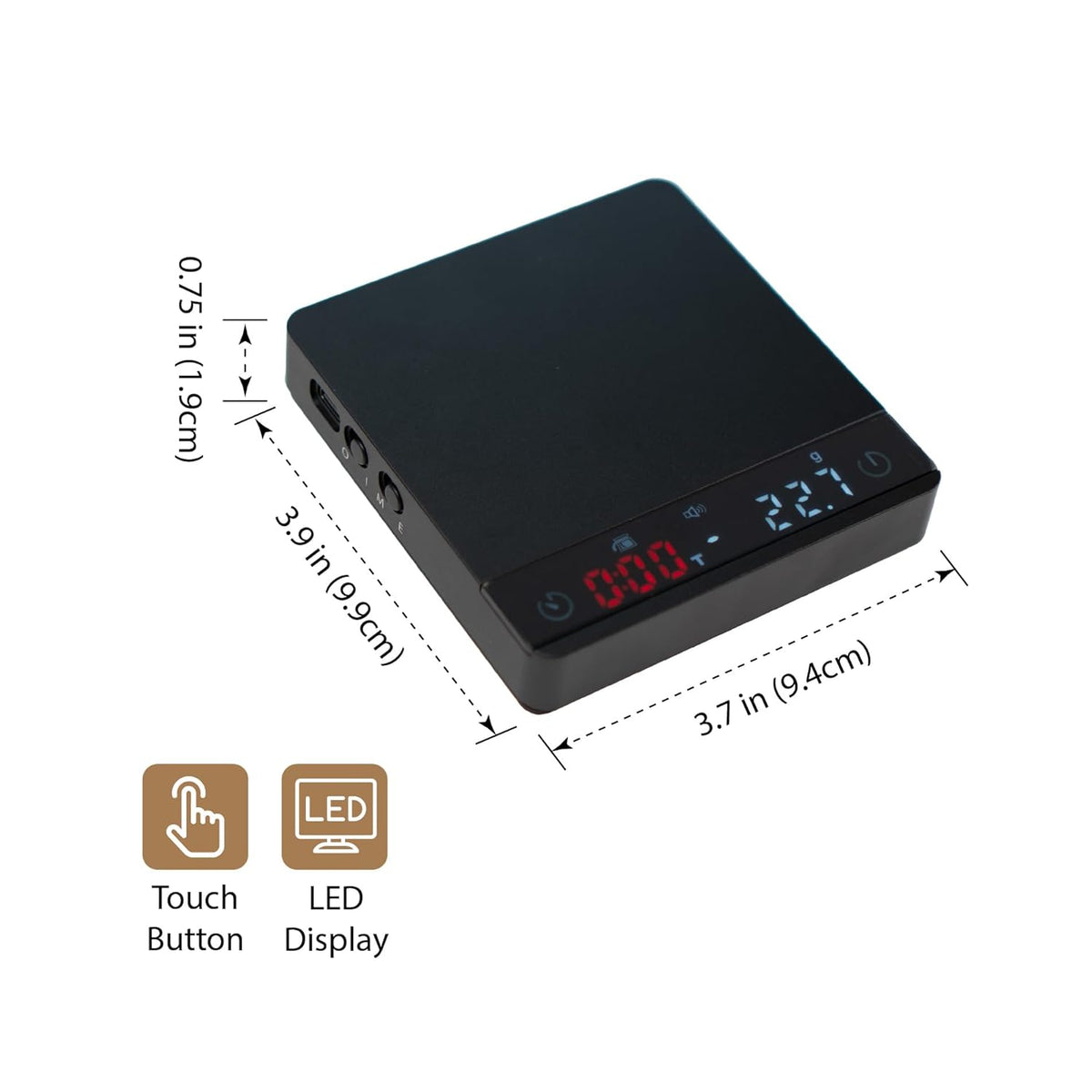 Nano Pro Coffee Scale with Timer, Espresso Scale with Auto Tare, Aluminum Body, Touch Sensor and Silicone Cover (Black)