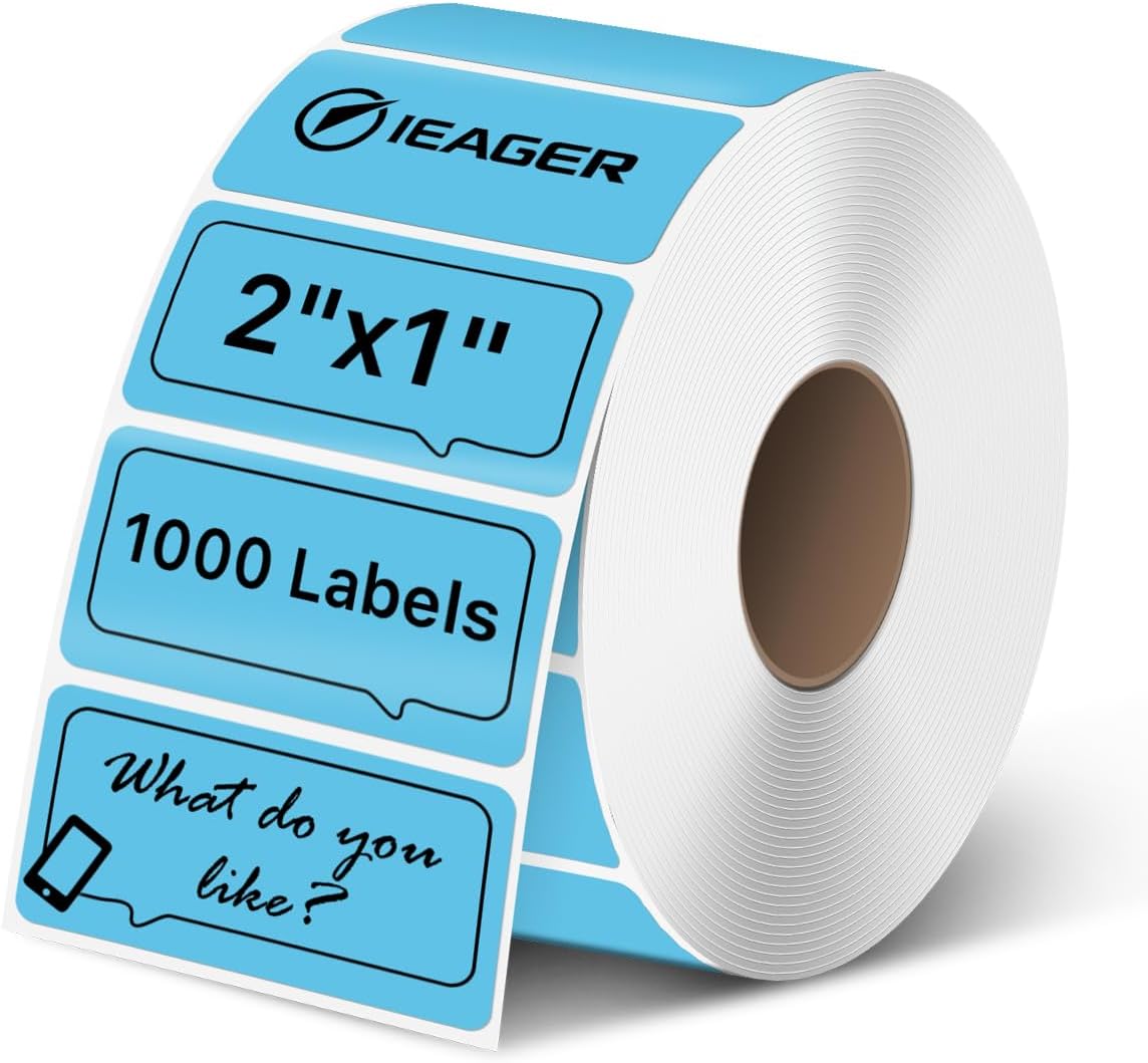 iEager 2x1 Inch Thermal Labels, Blue Rectangle Thermal Printer Stickers, Durable Shipping Label Printer Sticker for Barcode, Name, Address, 1000 Labels/Roll
