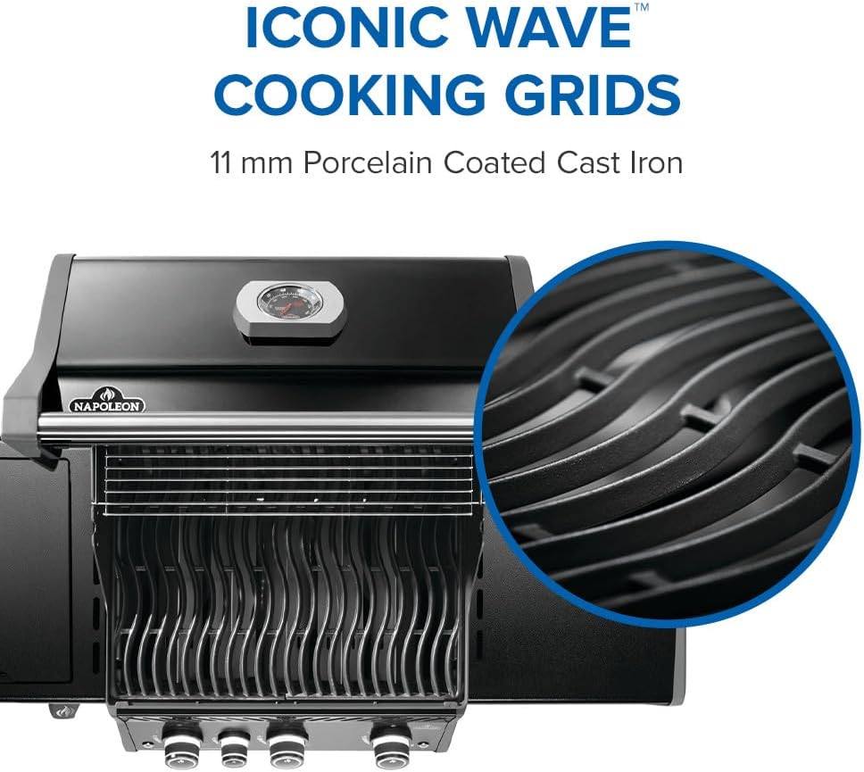 Napoleon Rogue PRO 425 Propane Gas Grill with Infrared Side Burner, Black, Durable 4-Burner Backyard Grill