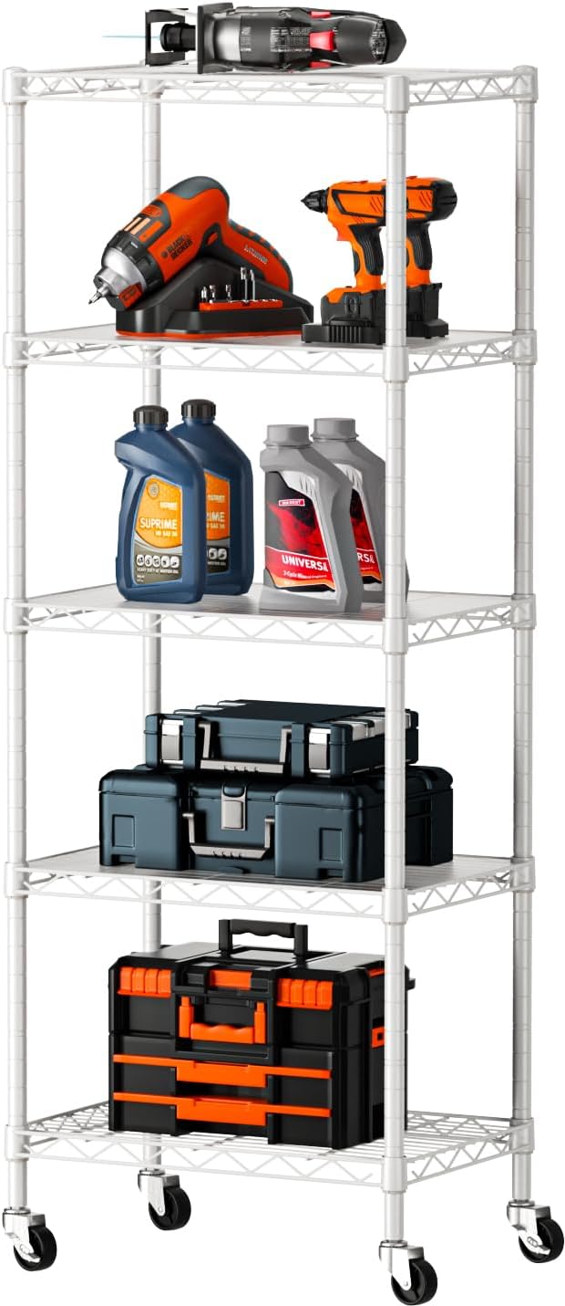 SINGAYE 5 Small Wire Shelves Kitchen Pantry Close Home Organizers and Storage Bathroom Shelf Laundry Room Organization Adjustable Book Metal Garage Shelving Unit