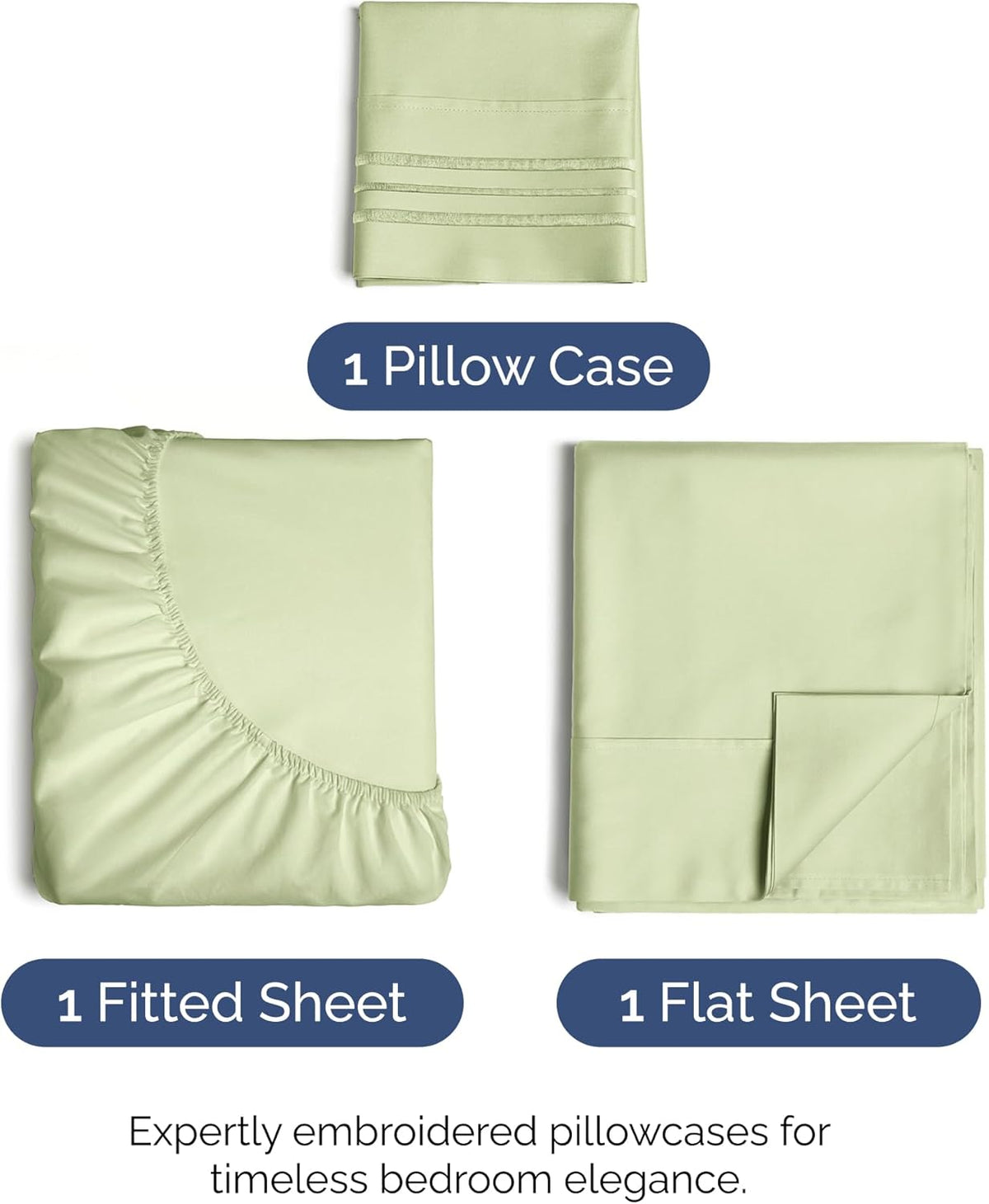 Twin XL Size 3 Piece Sheet Set - Comfy Breathable & Cooling Bed Sheets Set - Hotel Luxury Bedding for Women, Men, Kids, Teens, Boys & Girls - Deep Pockets & Wrinkle Free - Oeko-Tex - Light Sage Green