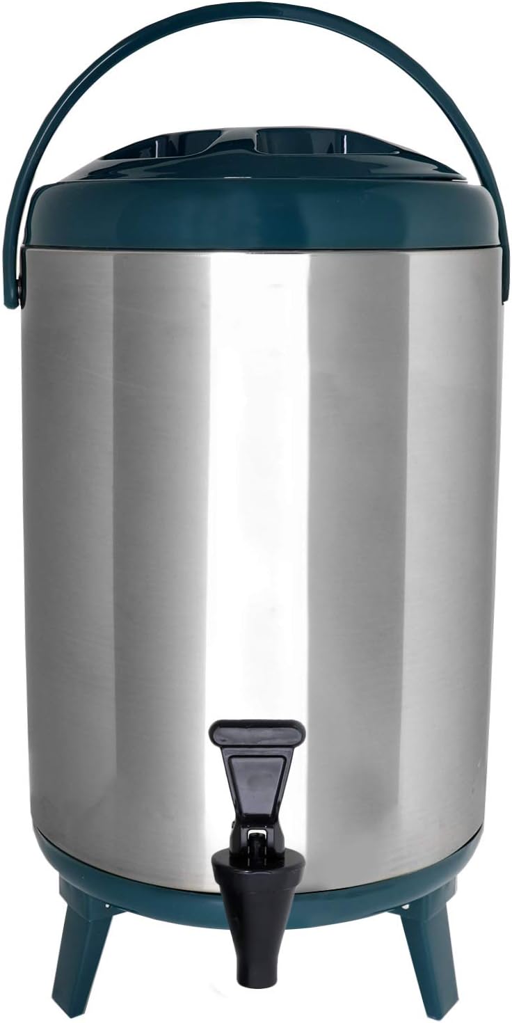 Stainless Steel Insulated Beverage Dispenser – Insulated Thermal Hot and Cold Coffee Carafe – 10 Liter Drink Dispenser with Spigot for Hot Water, Tea & Coffee, Cold Milk, Juice & More Teal