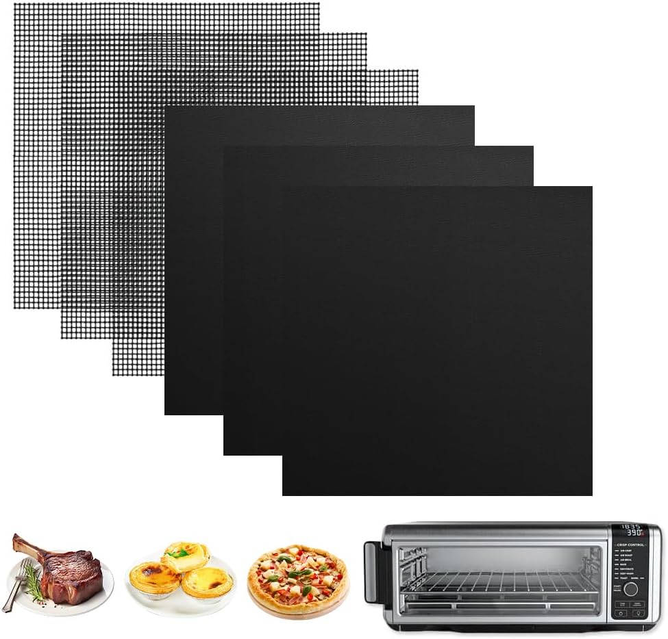 for Ninja Reusable Air Fryer Liners 12x12inch, Oven Liner for Bottom of Toaster Oven, 3x Liners + 3x Mesh Sheets, Non-Stick Baking/Microwave/Grill Mat,450°F,Pre-Cut Square for SP101/SP201/SP301/SP351
