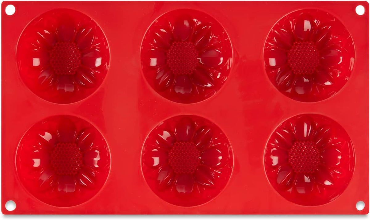 AME D'ESSENCE Sunflower Shaped Silicone Baking Mold - Non-Stick, Flexible, 6-Cup Capacity (3.89 oz), Reusable and Food-Grade - Perfect for Cupcakes, Muffins, and More!