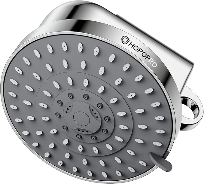 High Flow Filtered Shower Head, HOPOPRO 5 Modes High Pressure Fixed Showerhead with Filter, 2-In-1 Shower Head Filter for Hard Water, Remove 99% Chlorine, Improves Skin Hair Condition (6 Inch Silver)