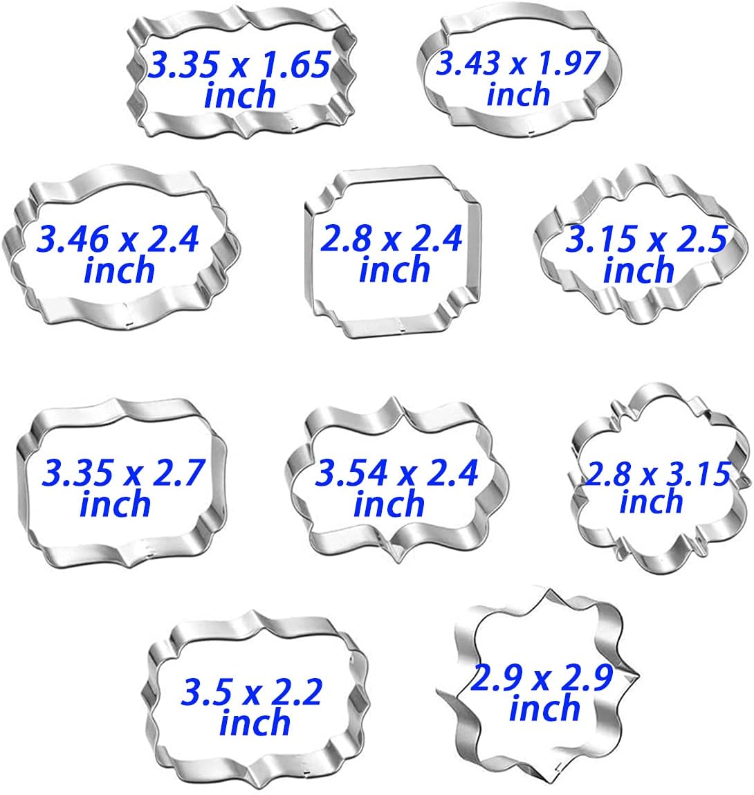 Frame Cookie Cutters 10pcs Stainless Steel Plaque Cookie Cutter Difference Shapes, DIY Fondant Cutters Tiles Metal Pancake Molds for Biscuit Wedding Baking Decorations Holiday Birthday Party