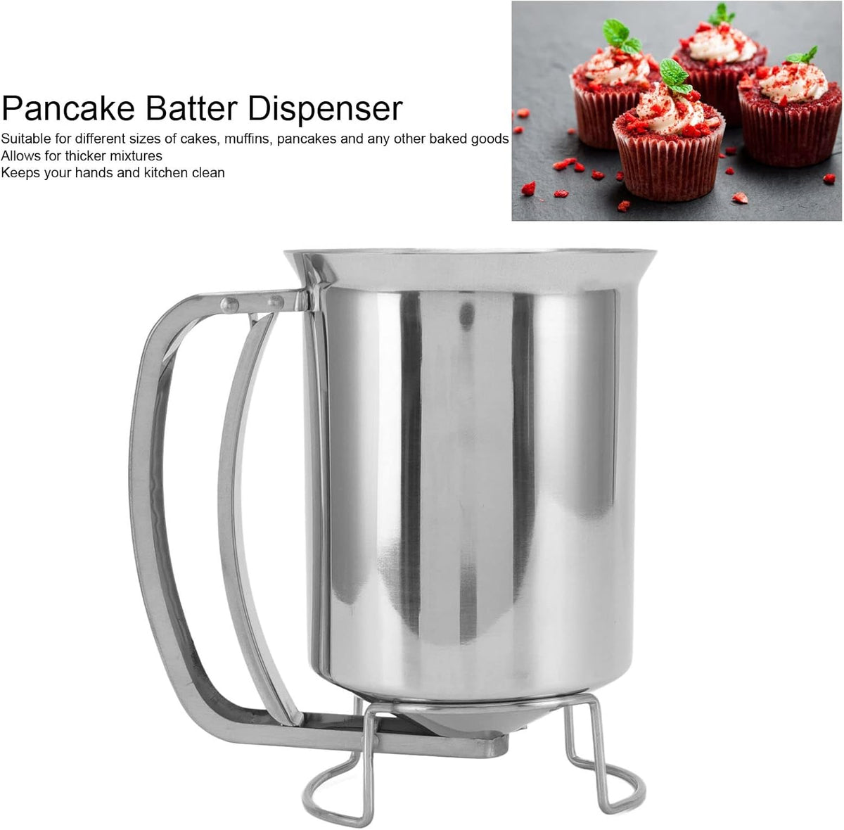 TOPINCN Pancake Batter Dispenser, Stainless Steel Cupcake Batter Dispenser Handheld Pancake Pourer Great for Baking Cupcakes Muffins Waffles Cooking Crepes