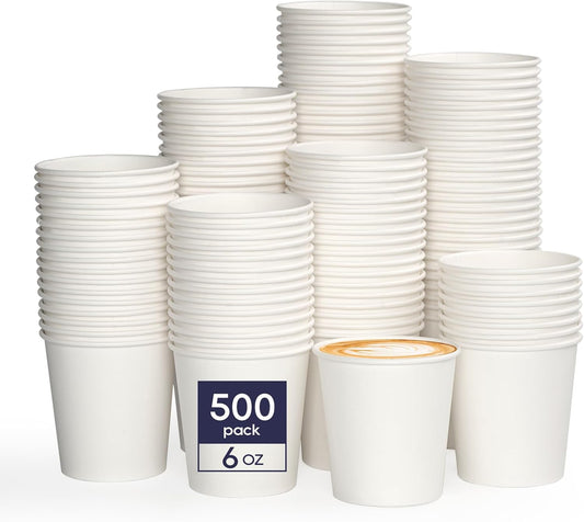 LITOPAK 500 Count 6 oz Paper Cups, Small Disposable Coffee Cups, Paper Espresso Cups, Hot Drinking Cups for Party, Picnic, Travel and Events
