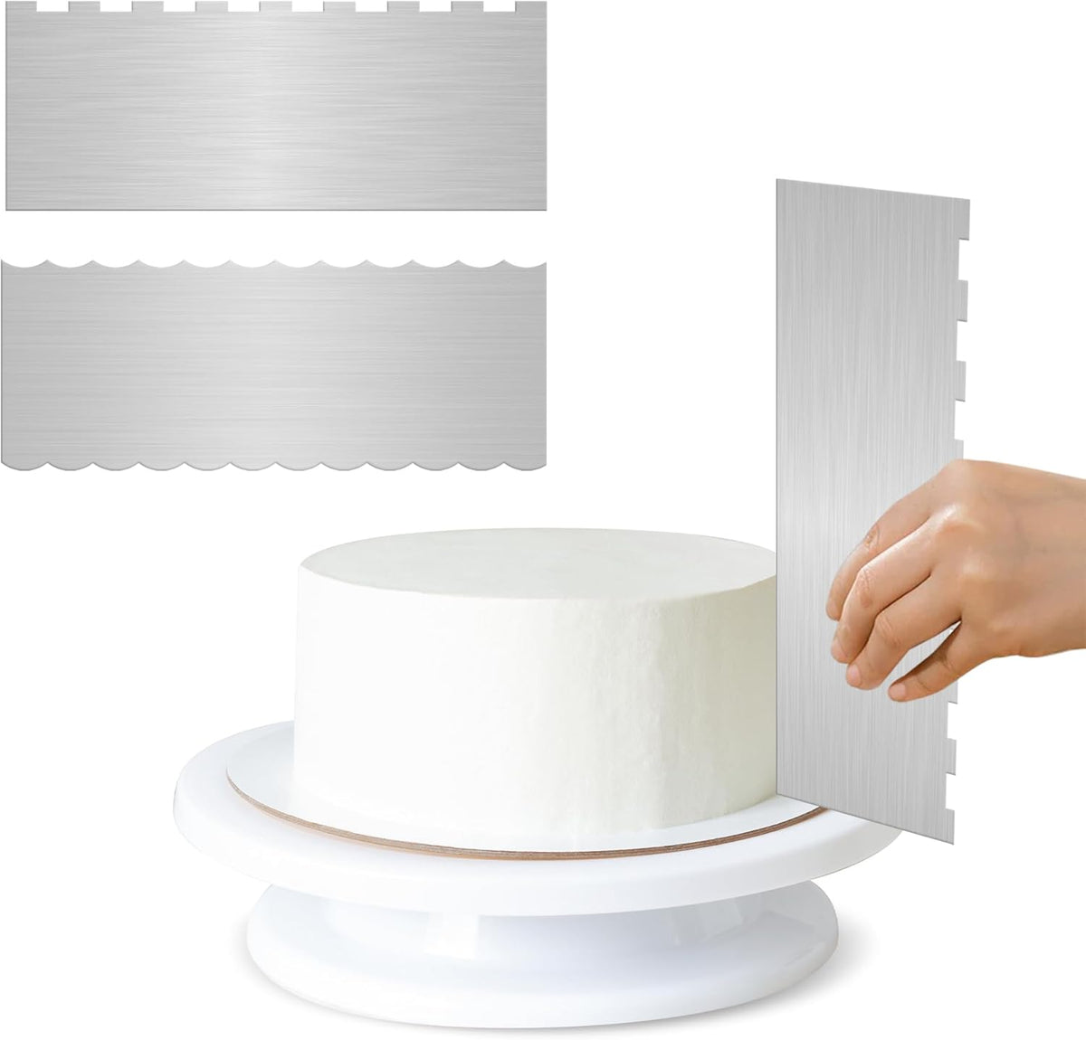 12 Inch Stainless Steel Cake Scraper Set of 2, Metal Cake Scraper Double Sided Patterned Edge for Icing Smoother,Tall Cake Scraper, Cake Combs for Buttercream