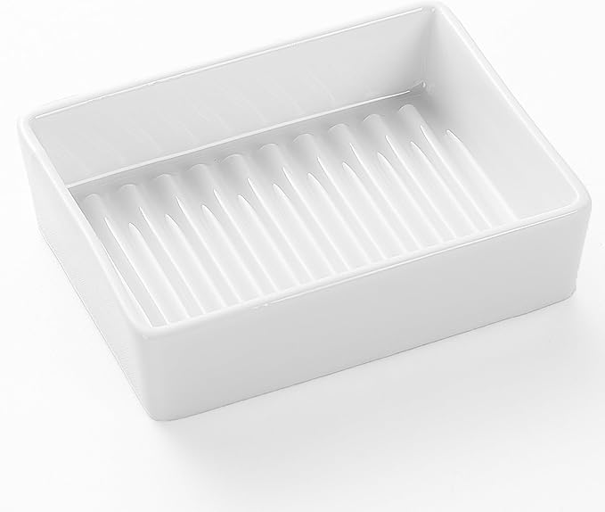 White Rectangle Soap Dish - Modern Ceramic Hand Soap Holder Non-Slip Bar Soap Holder Soap Tray for Bathroom, Kitchen Sink, Shower, Countertop, Easy to Clean