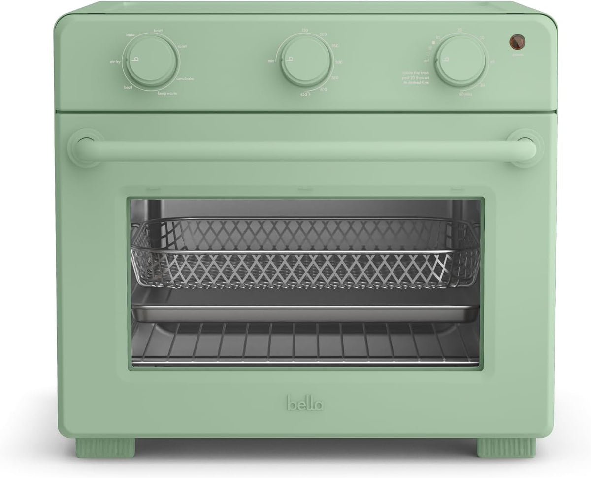 bella Air Fry Toaster Oven, 7 Preset Cooking Options, Dishwasher-Safe EverGood Coated Trays Included, 60-Minute Auto Shutoff w Audible Timer, Power Indicator Light, 1700 Watt, Seaglass