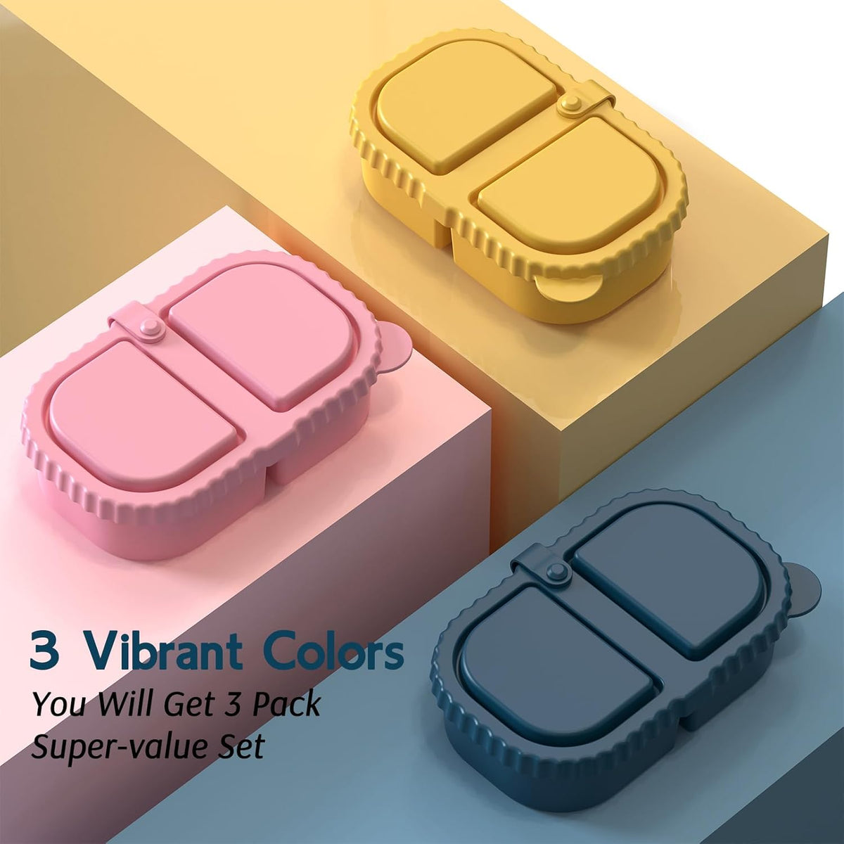 6 Pack Reusable Silicone Snack Containers with Lids, Mini Containers 2 Compartments, Portable Silicone Food Storage Box for Picnic, School, Office (6)