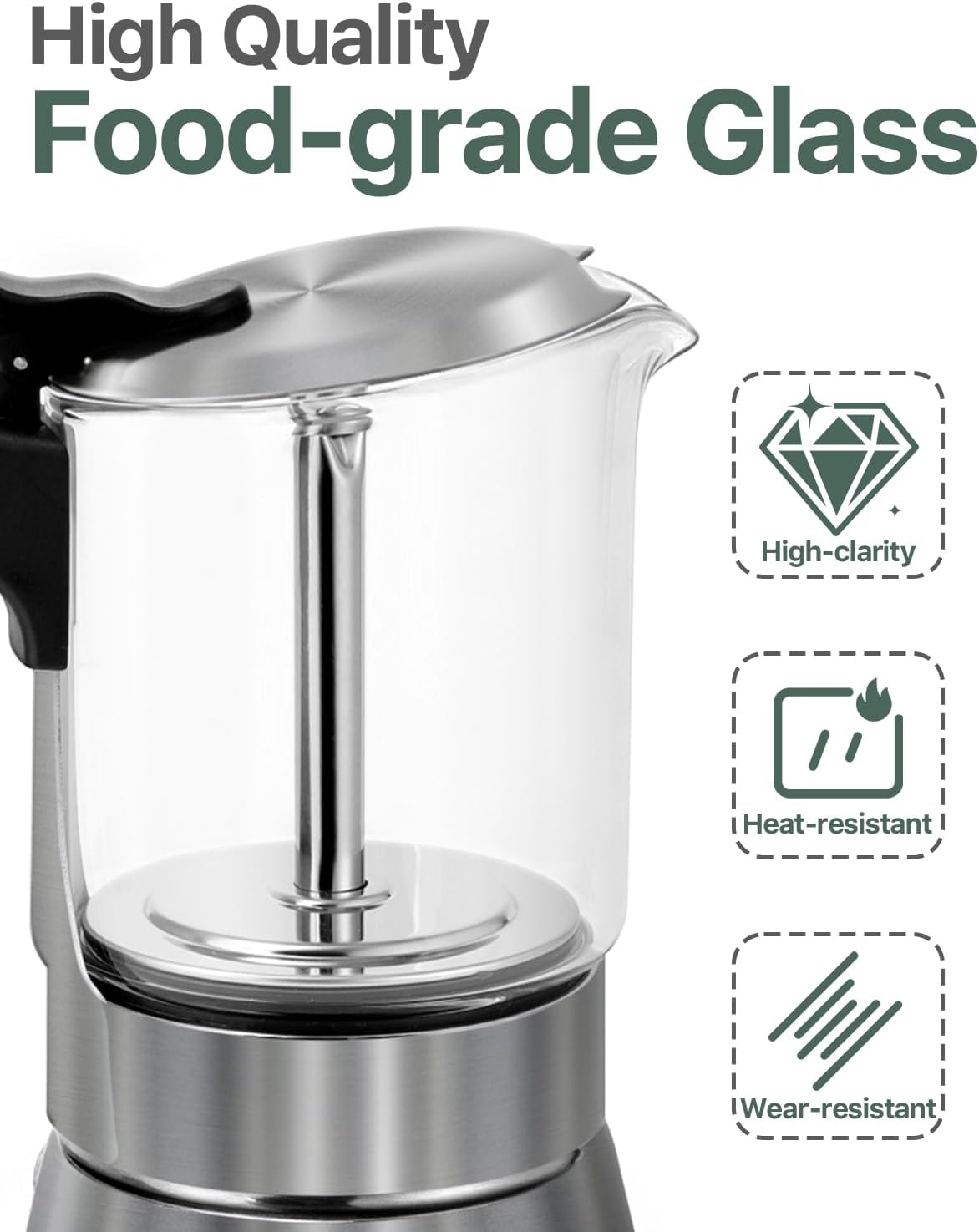 Grasseed Stainless Steel Moka Pot, Crystal Glass-top Coffee Maker Mocha Pot, Italian Stovetop Espresso Maker for Coffee - 6 Cup/240ml