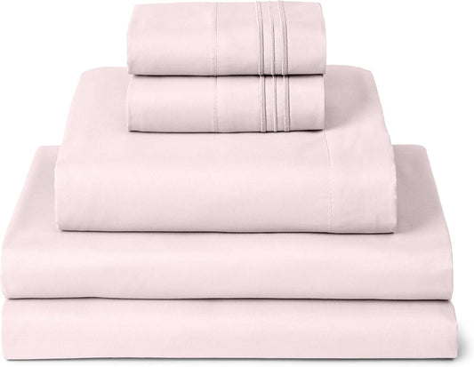 Mellanni Split King Sheets Set - 5 PC Iconic Collection Bedding - Hotel Luxury, Extra Soft, Cooling Bed Sheets - Wrinkle, Fade, Stain Resistant (Split King, Blush Pink)