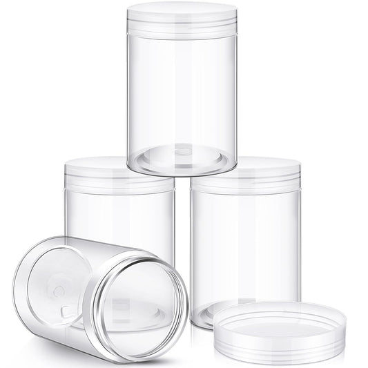 Patelai 4 Pieces Round Wide-mouth Leak Proof Plastic Container Jars with Lids for Travel Storage Makeup Beauty Products Face Creams Oils Salves Ointments DIY Making(10 Ounce,Clear)