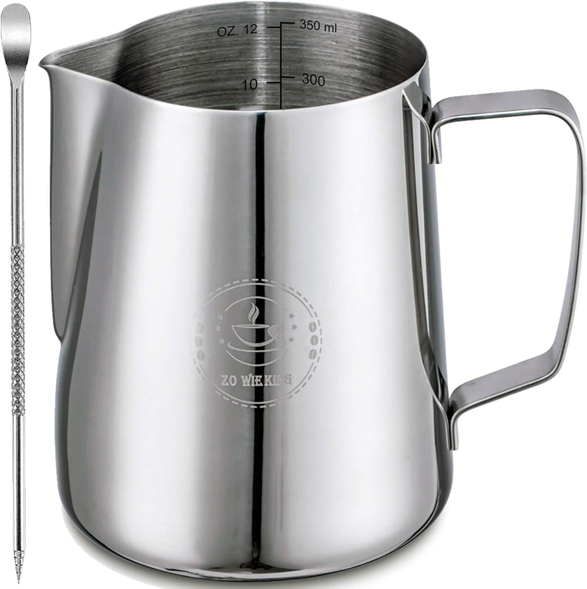 Milk Frothing Pitcher 12oz, Espresso Steaming Pitchers 350ml, Frother cup, Coffee Cappuccino Latte Art,304 Stainless Steel Jug with Decorating Art Pen