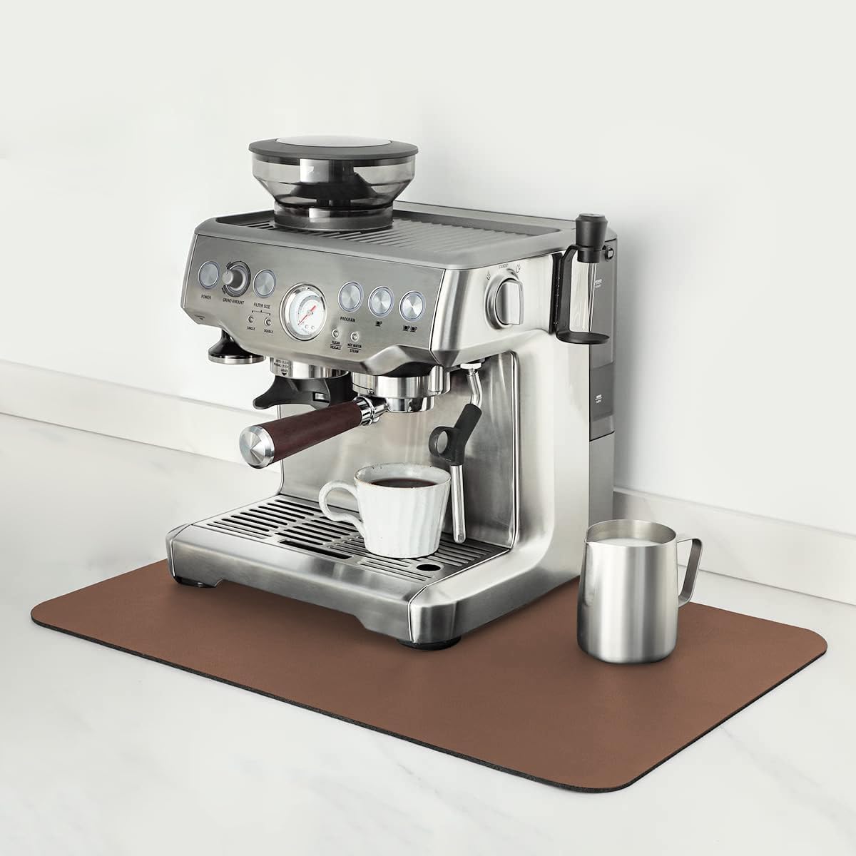 Mimore Coffee Mat - 16x24 Inch Brown Bar Mat for Countertop - Absorbent, Hides Stains, Rubber Backed - Dish Drying Mat Fits Under Coffee Maker, Espresso Machine (Compatible with Ninja Luxe Cafe)