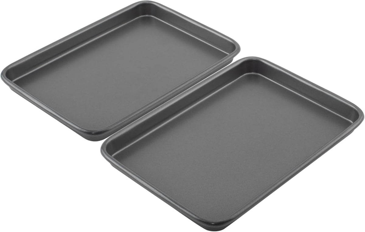 GoodCook Everyday Set of 2 Nonstick Steel 9" x 6.2" Toaster Oven Mini Baking Sheets, Gray