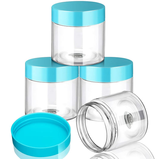 Patelai 4 Pieces Round Wide-mouth Leak Proof Plastic Container Jars with Lids for Travel Storage Makeup Beauty Products Face Creams Oils Salves Ointments DIY Making(2 Ounce,Blue)