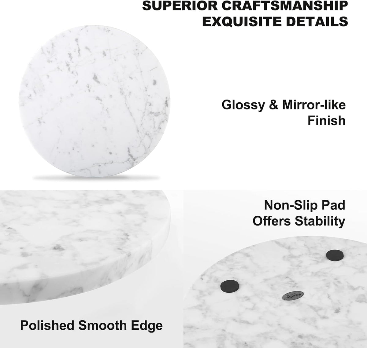 Koville Italian Natural Marble Cutting Board for Kitchen, 11inch Round Hand Crafted Marble Slab for Cheese, Charcuterie, Pastry Board - Wedding Gift, House Warming Gift(Bianco Carrara)