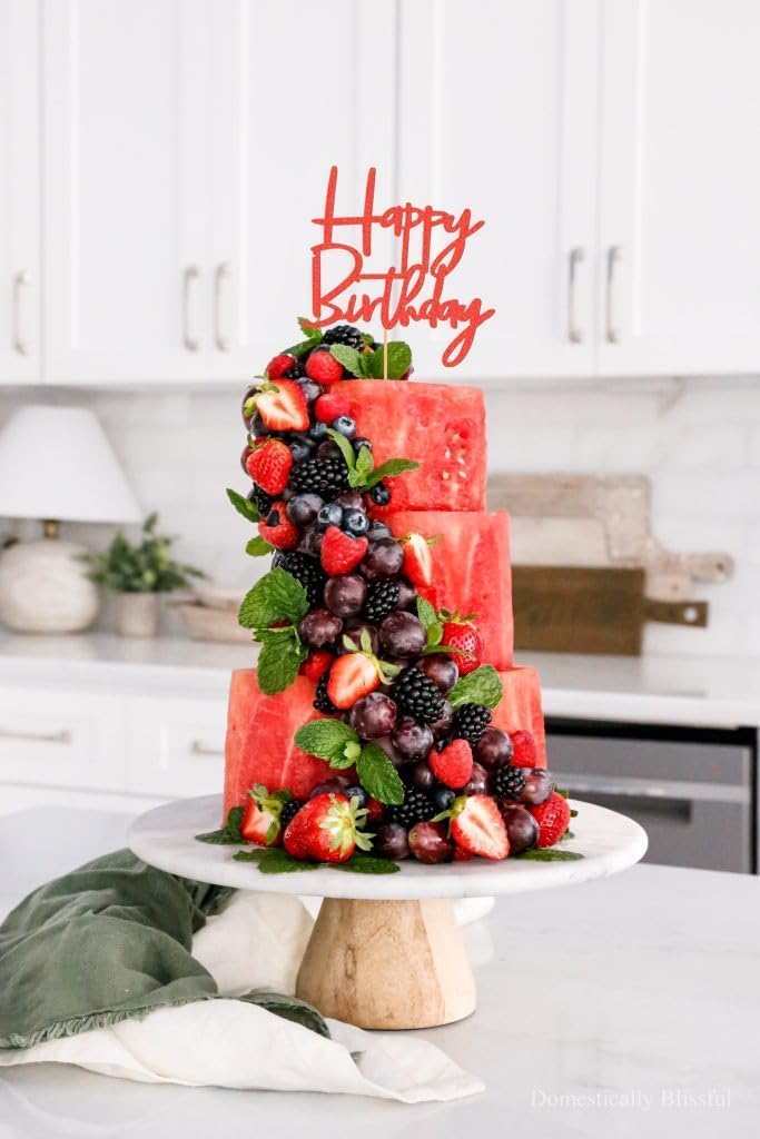 Happy Birthday Cake Topper - Glitter Red Birthday Cake Top Decorations (Red)