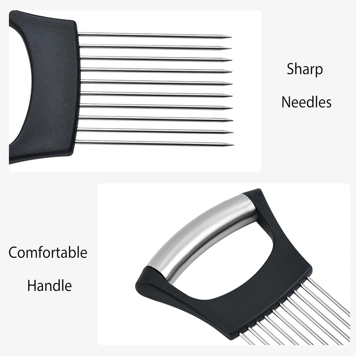 Stainless Steel Onion Slicer Holder, Onion Holder for Slicing & Onion Cutter, Tomato Slicer for Vegetables (Onions, Tomatoes, Potatoes, Avocados, Eggs), Kitchen Slicing Assistant Tool (Mix-2PCS)