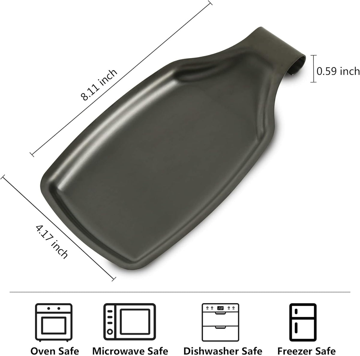 Kitchen Spoon Rest for Stove Top, Stainless Steel Utensil Spoon Holder, Black Spoon Rest, Brushed Finish, Dishwasher Safe - Stove Spoon Holder for Spatula, Spoons, Tongs, Ladles - Black