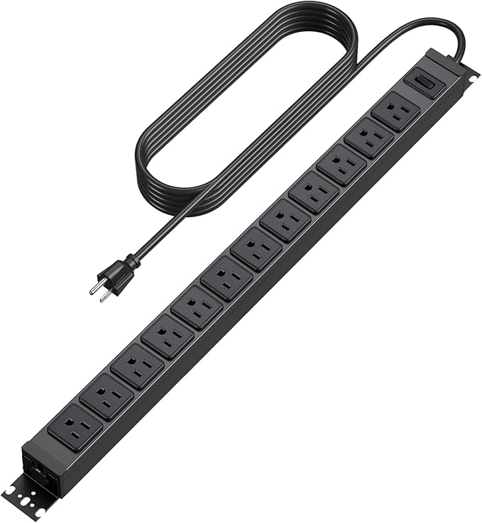 HHSOET 360° Rotating 12 Outlet Mountable Power Strip, Aluminum Alloy Power Strip Extension Cord, Heavy Duty Wall Mount Surge Protector with Switch, Works Great and Very Versatile, 6ft Power Cord.Black