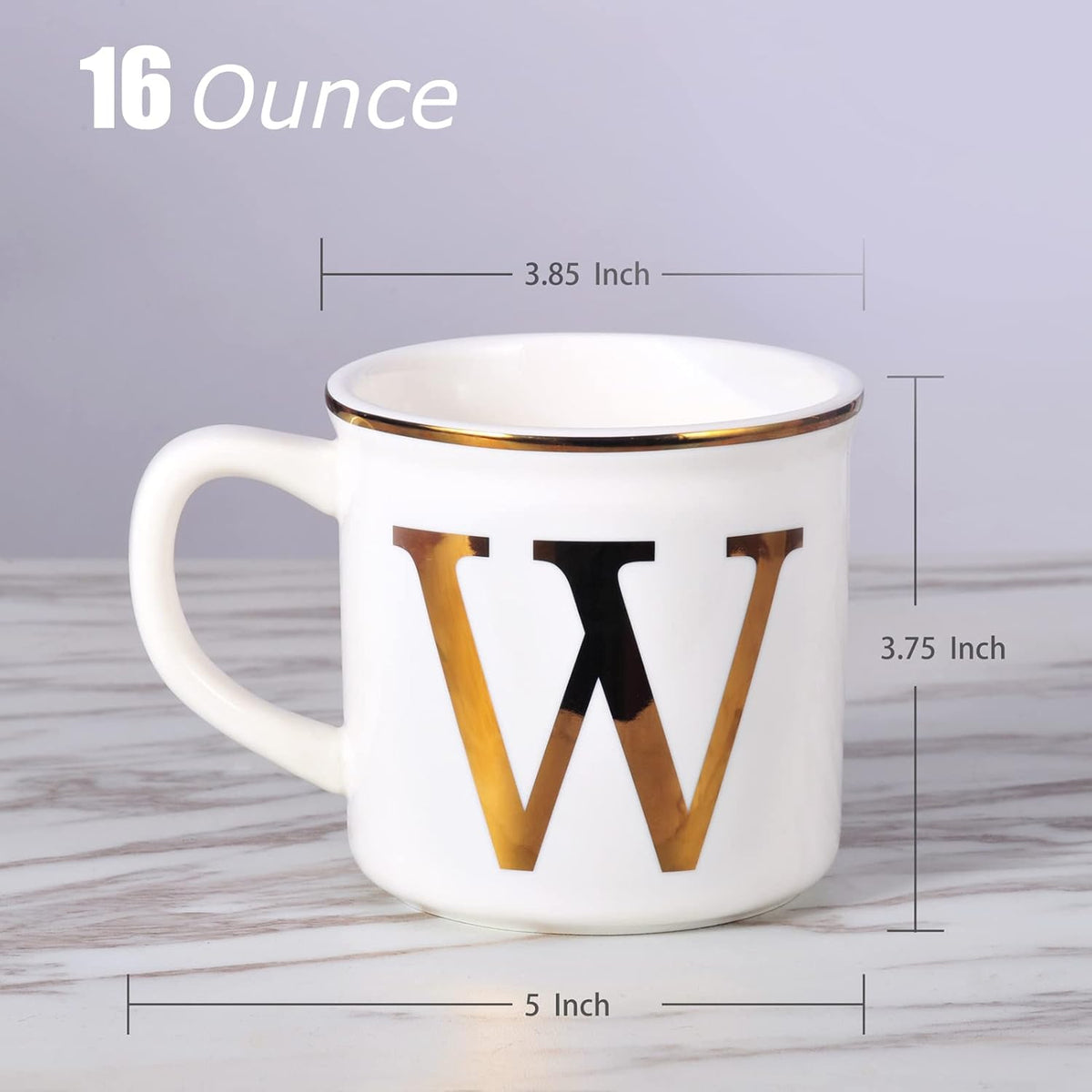 Miicol Ceramic Coffee Mug 16 oz, Monogram Coffee Cup, Golden Initial Tea Mug, Personalized Tea Cup, Unique Gift, Large Mug for Home, Office, Letter W