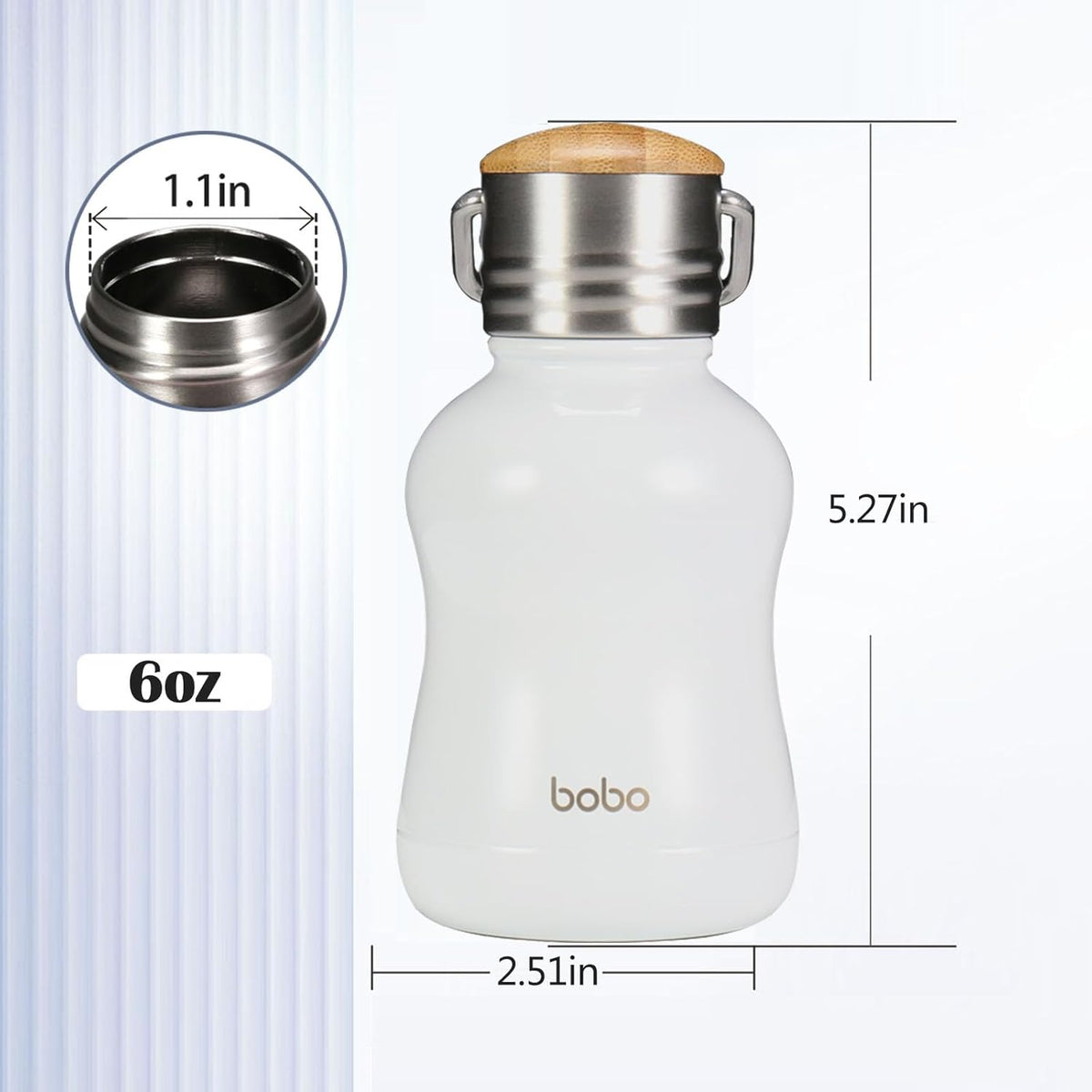YOHKOH Mini Vacuum Insulated Water Bottle With Bamboo Lid - Stainless Steel Thermos Water Bottle for Women Girls Kids, Metal Sports Hot and Cold Water Bottle Leak-Proof BPA-Free (6.4oz,White)