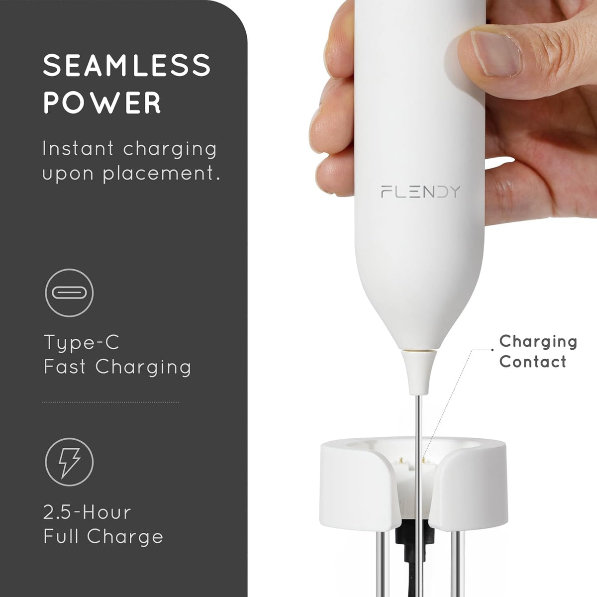 Rechargeable Milk Frother Handheld, Coffee Frother Handheld with USB-C Charging Stand, Electric Drink Mixer Handheld, Mini Electric Whisk Frother for Coffee, Matcha, etc