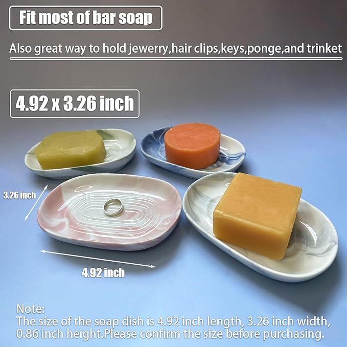 Soap Dish Ceramic, Decorative Ceramic Soap Holder with Unique Marble Textures, Bar Soap Holder for Shower, Bathroom, Kitchen, Tubs, Sink, Hotels, Counters (Blue Texture)