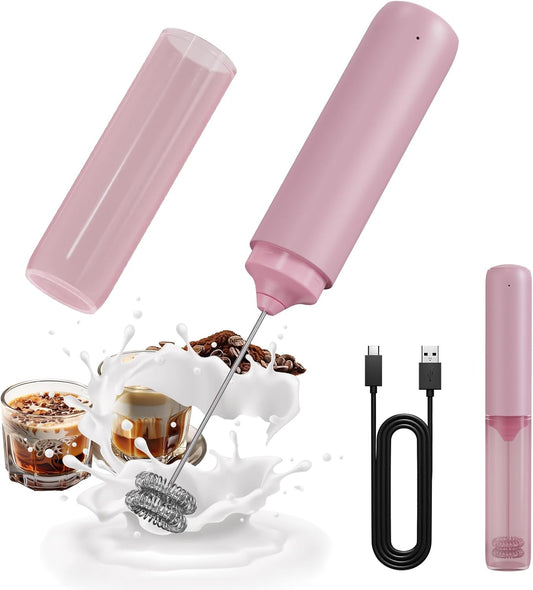 CIRCLE JOY Portable Rechargeable Milk Frother Hanheld, Dual Spring Whisk Electric Coffee Frother Wand Drink Mixer for Matcha Lattes Cappuccino, Kitchen Gifts, Pink
