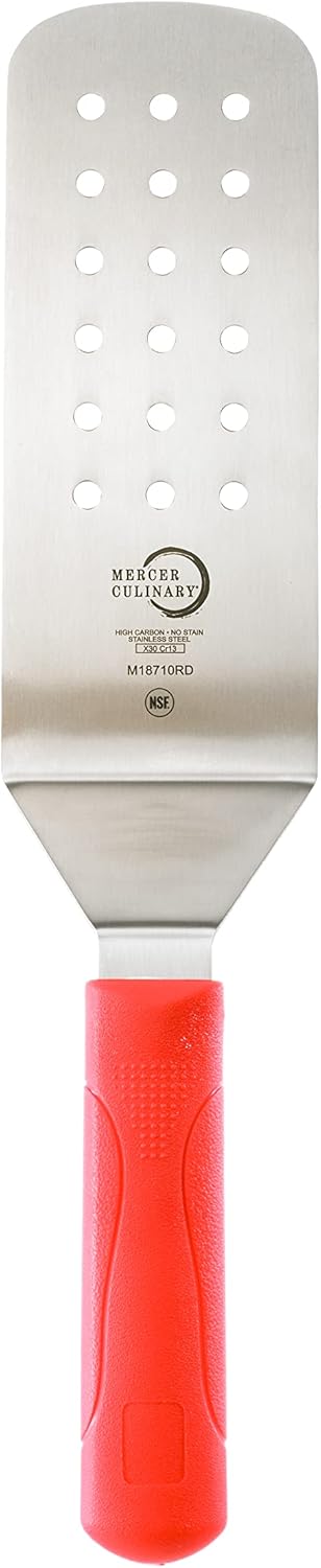 Mercer Culinary Millennia Perforated Turner, 8 Inch x 3 Inch Blade, Red Handle