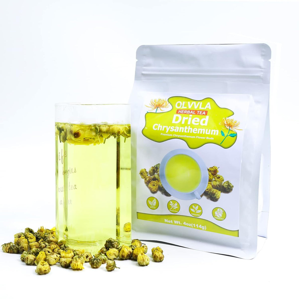 Olvvla - Chrysanthemum Tea - 4oz/114g - Top Grade Natural Dried Fetal Chrysanthemum Flowers - Health Tai Ju Herbal Tea - Caffeine-free