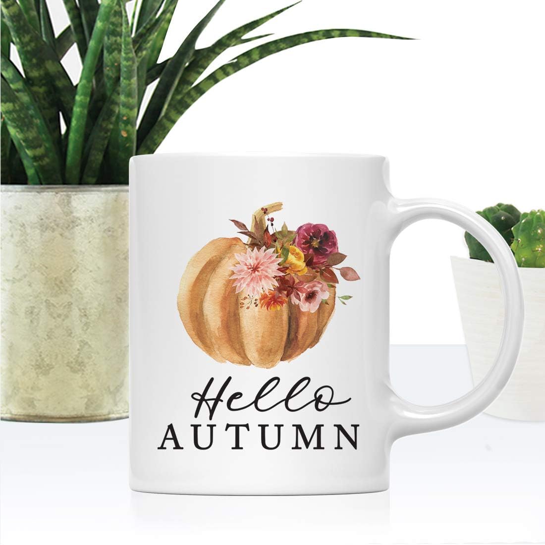 Andaz Press Fall Burgundy Marsala 11oz. Ceramic Coffee Tea Mug, Hello Autumn, 1-Pack, Pumpkin Floral Graphic, Birthday, Friend, Family, Coworker, Autumn Season, Festive Thanksgiving Ideas