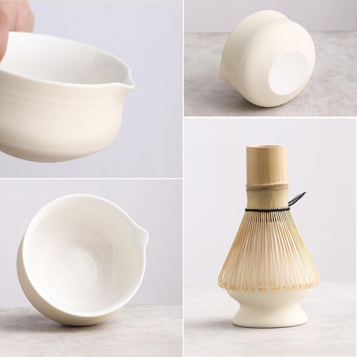 Matcha Set, Japanese Tea Set Includes Matcha Bowl with Spout, Matcha Whisk Holder (chasen), Bamboo Matcha Whisk and Bamboo Scoop, Ceramic Matcha Kit for Tea Lovers