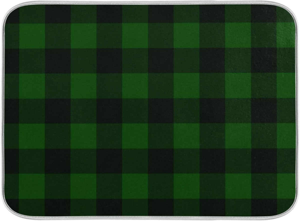 Super Absorbent Dish Drying Mat, Microfiber Fast-Drying Dish Mat, 24" x 18", Kitchen Dish Drying Pad Vintage Hunter Green Plaid
