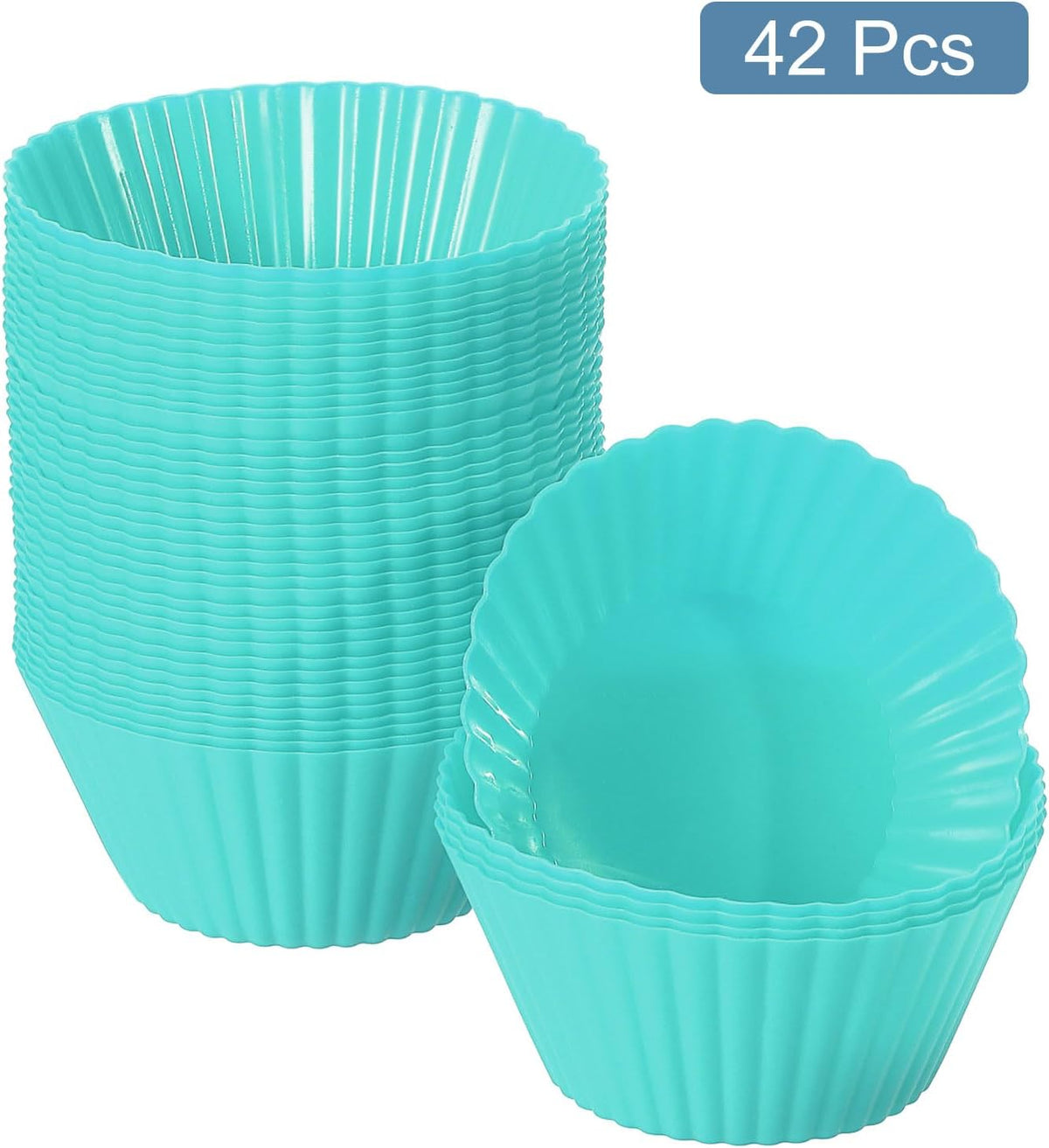 uxcell 42Pcs Silicone Cupcake Liners, Non-Stick Baking Cups, for Cooking Eggs, Baking Muffins and Make a Cake(Mint Green)