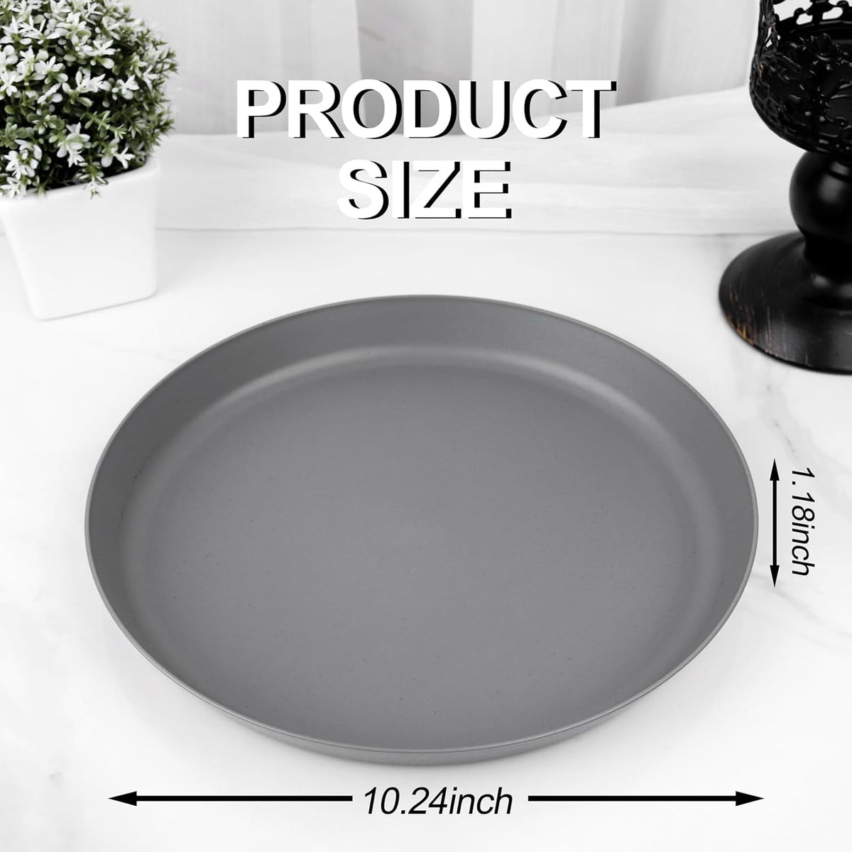 18pcs Dark Grey Wheat Straw Plate Set - Unbreakable Deep Dinner and Lightweight Salad Plates for Camping, Kitchen, Picnics
