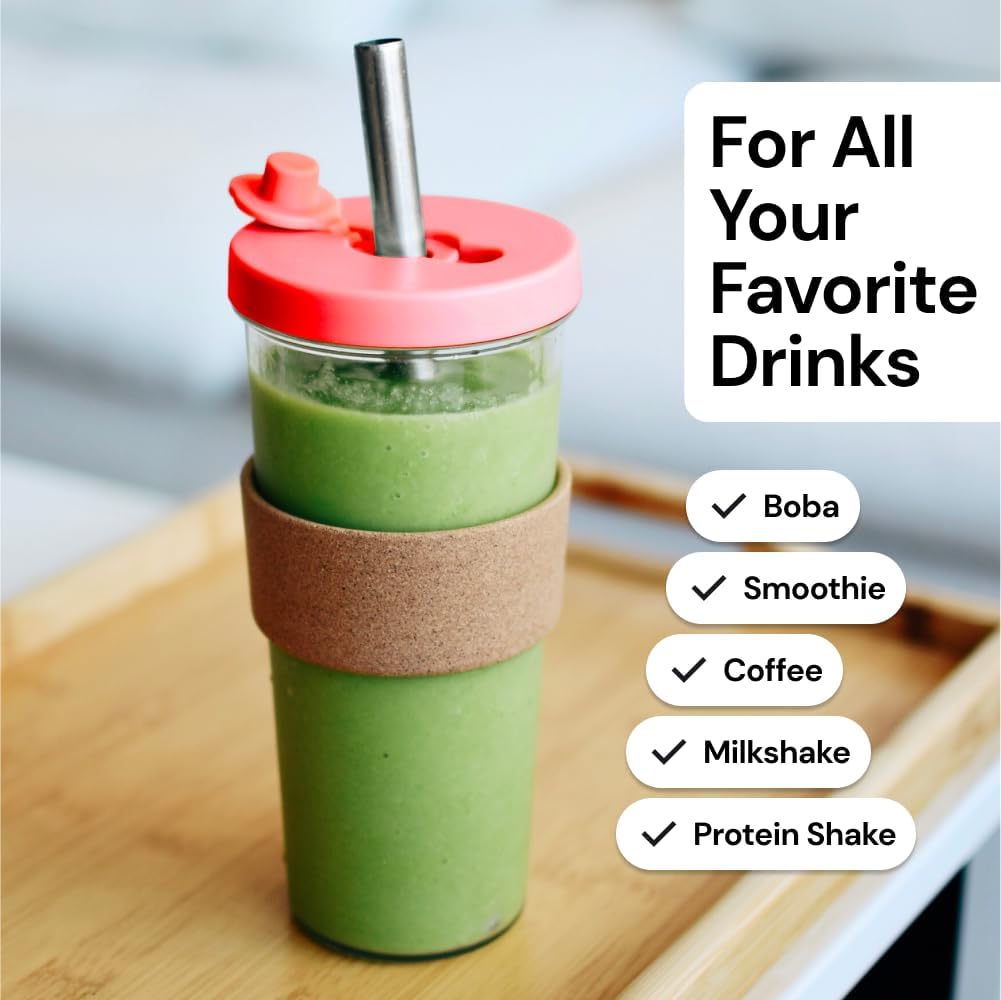 Dodoko Hot Pink Reusable Boba Tea Cup with Straw, 24 oz - Insulated BPA Free Shatterproof Tumbler for Iced Coffee, Smoothies, Cold Drinks - Dishwasher Safe, Includes Straw Cleaner