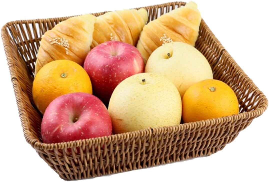 Fruit Baskets Wicker Bread Basket, Woven Tabletop Food Fruit Vegetables Serving, Restaurant Serving Basket,Shape (Square)