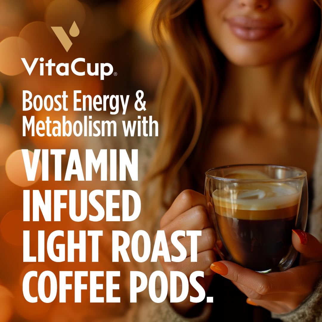 VitaCup Energy Light Roast Coffee Pods, Boost Focus & Metabolism, Antioxidants, B Vitamins, Crisp & Smooth,100% Arabica Coffee, Recyclable Single Serve Pod Compatible with Keurig K-Cup Brewers,16 Ct