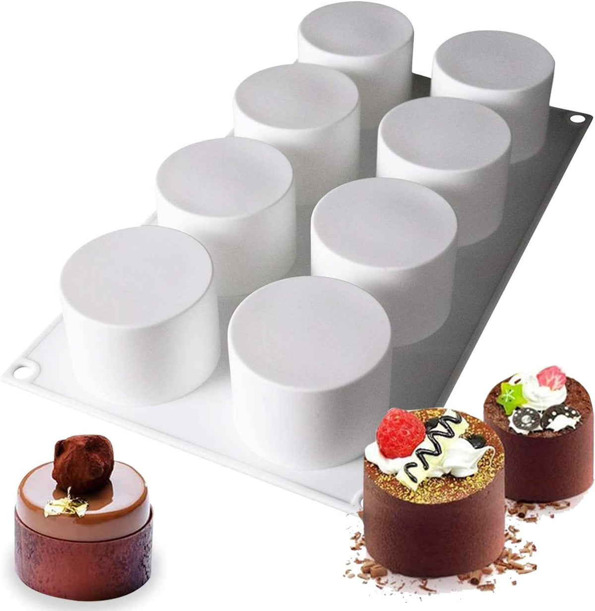OCPO KITCHEN Tall Cylinder Silicone Molds for Mousse Cake, 3D Silicone Baking Mold for Brownie French Dessert Pastry Ice Cream Cake Decoration Mold, Cylinder Shape (8-cavity)