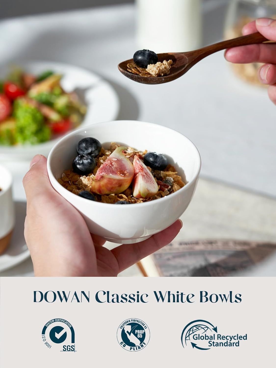 DOWAN 8.5 OZ Small Ceramic Bowls Set of 4 - White Bowls for Dessert, Dip, Side Dishes, Ice Cream, Fruit, Rice - Dishwasher & Microwave Safe