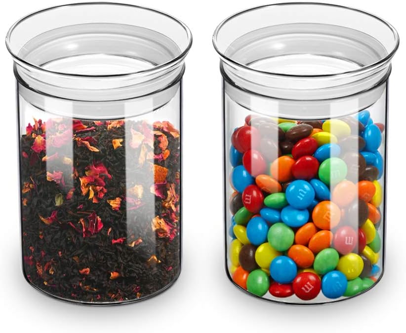 ZENS Glass Canisters Jar with Lid, Airtight Sealed 15 Fluid Ounce Spice Jars Sets of 2, Clear Small Kitchen Storage Containers for Herbs,Tea 4.76 x 3.15 IN