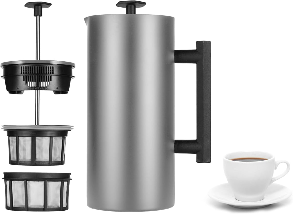 ESPRO P6 32 Ounces French Press Coffee Maker, Double Walled Stainless Steel Insulated, Brushed Stainless Steel